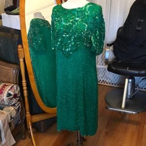 Green sequin & beaded dress